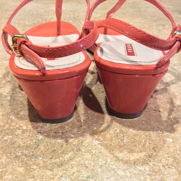 PRADA PATENT ORANGE TSTRAP WEDGE SANDAL - Picture 3 of 8